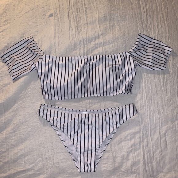 Other - Off The Shoulder Black/White Stripe Bikini